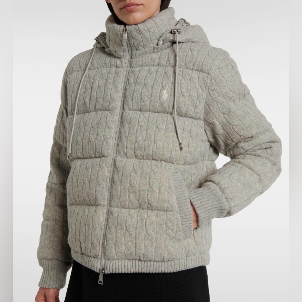 Polo Ralph Lauren Cable-knit wool and cashmere down jacket gray Size Large NWT - Picture 6 of 14